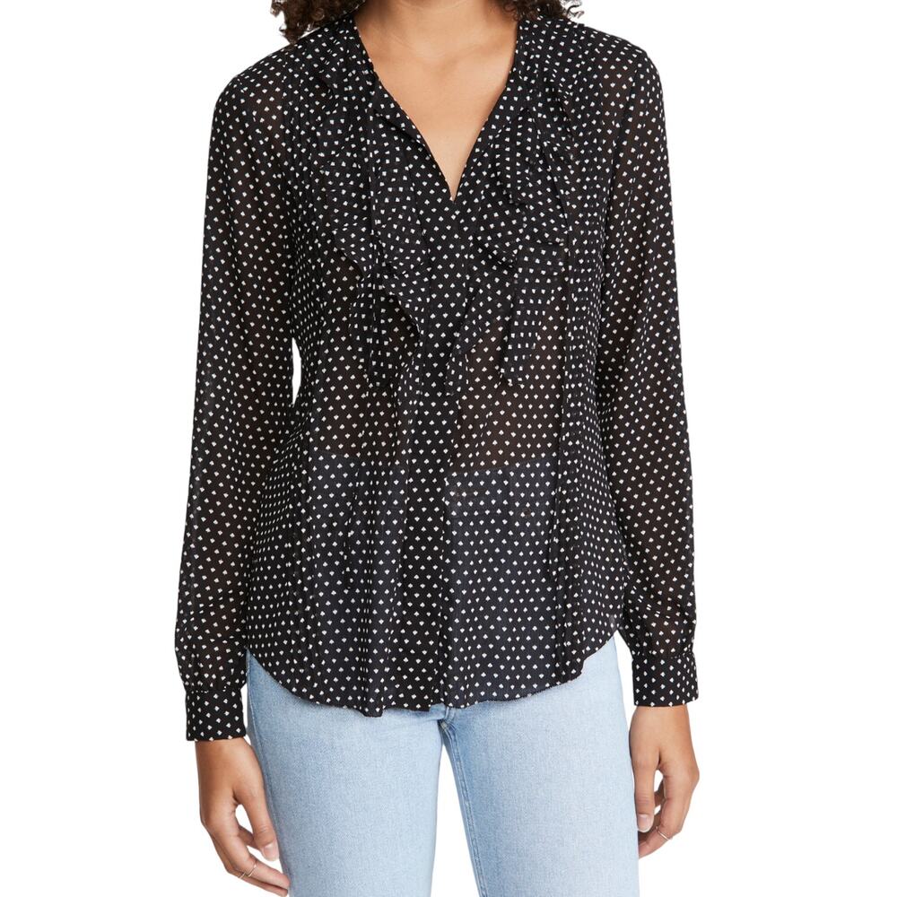L’AGENCE Tabitha ruffle Blouse spades print pattern NEW XS